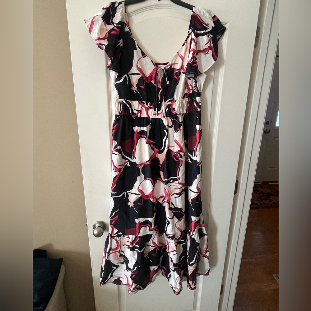 New! Nine West Chic Black and Pink Patterned Maxi Dress Women’s Size Large